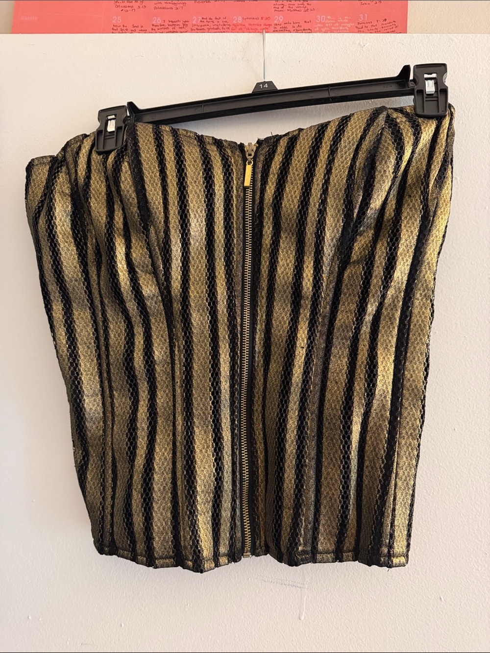 Gold and Black Striped Bustier Top with Front Zip